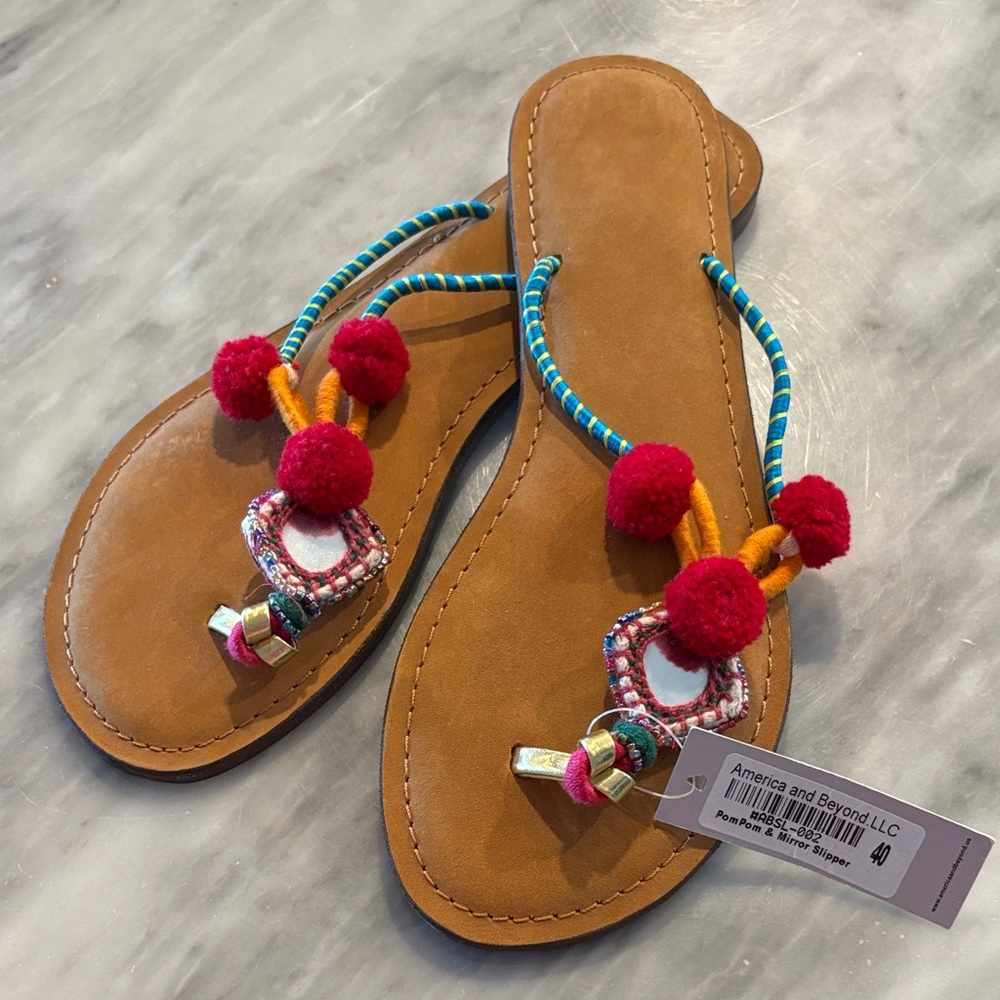Colorful Pom Pom Sandals